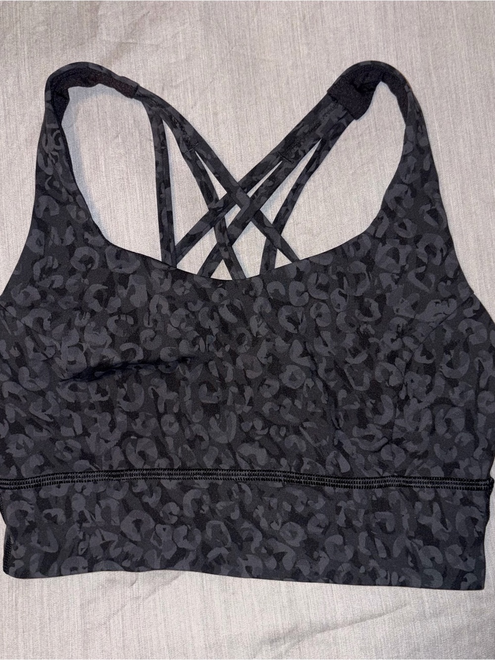 Lululemon Black Leopard Print Strappy Sports Bra 6, Longline - Picture 6 of 11